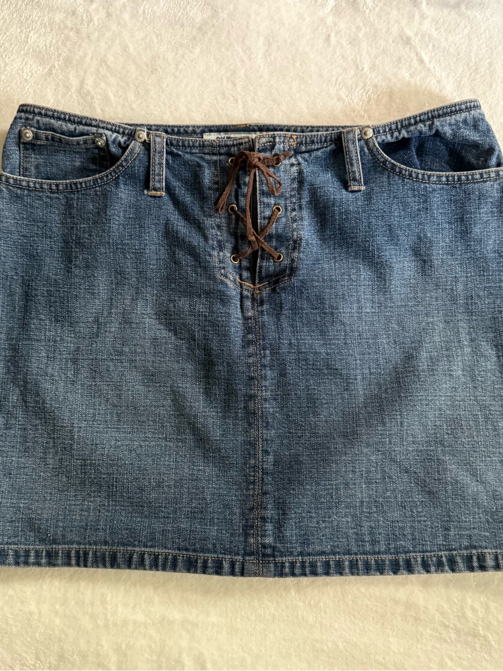 Old Navy Lace-Up Denim Mini Skirt in Medium Blue